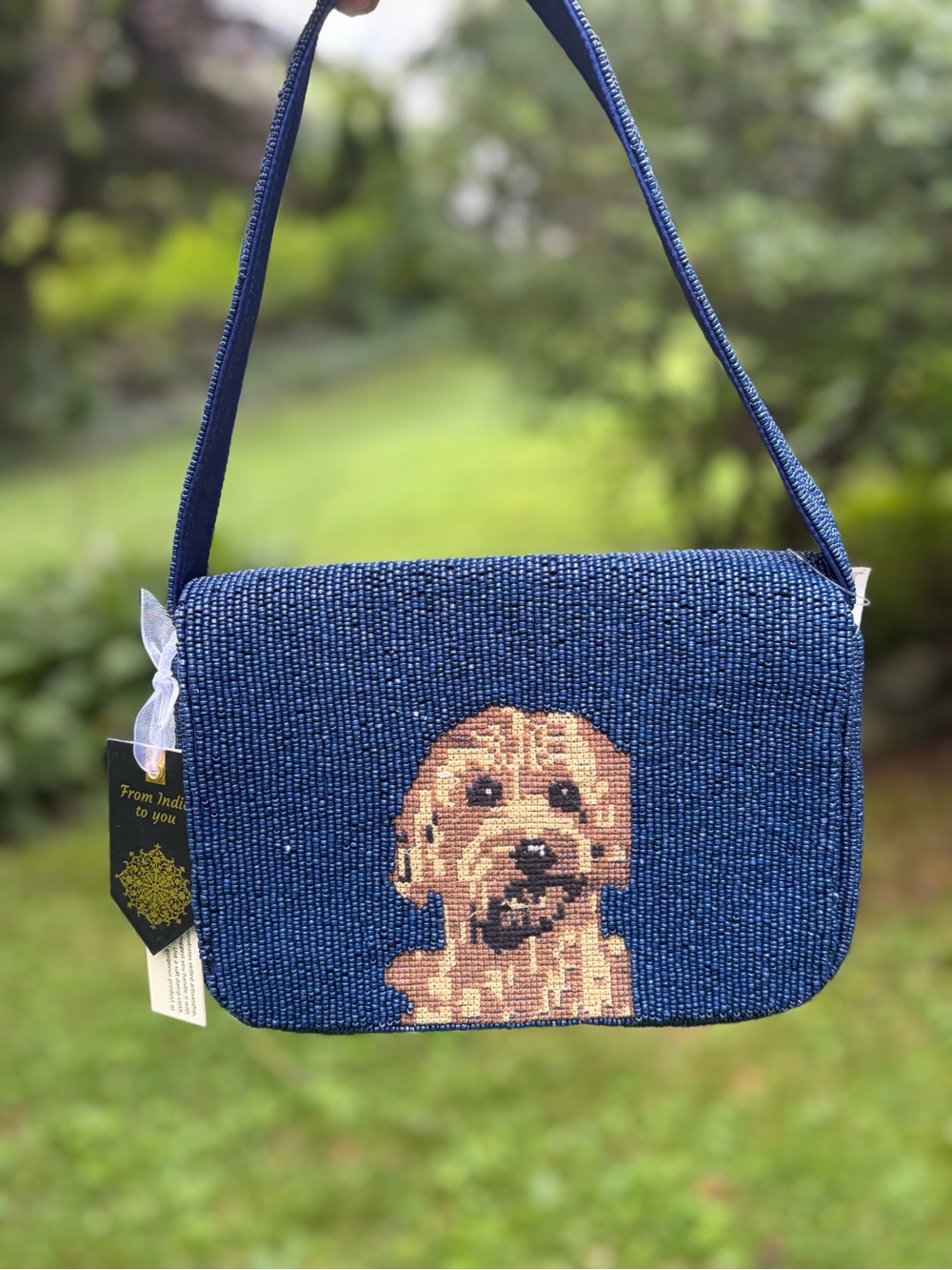 NWT: VIRAL & Rare TikTok Beaded Dog Blue Portrait Bag, From India to You